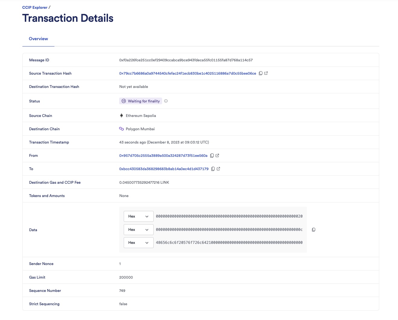 Chainlink CCIP Explorer transaction details